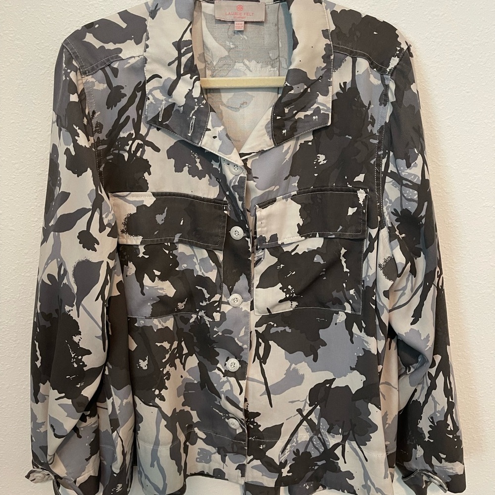 Laurie Felt dark Grey and White Utility Jacket with Notched Collar